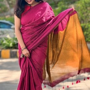 Handloom Cotton Dual Shade Saree (Pink)